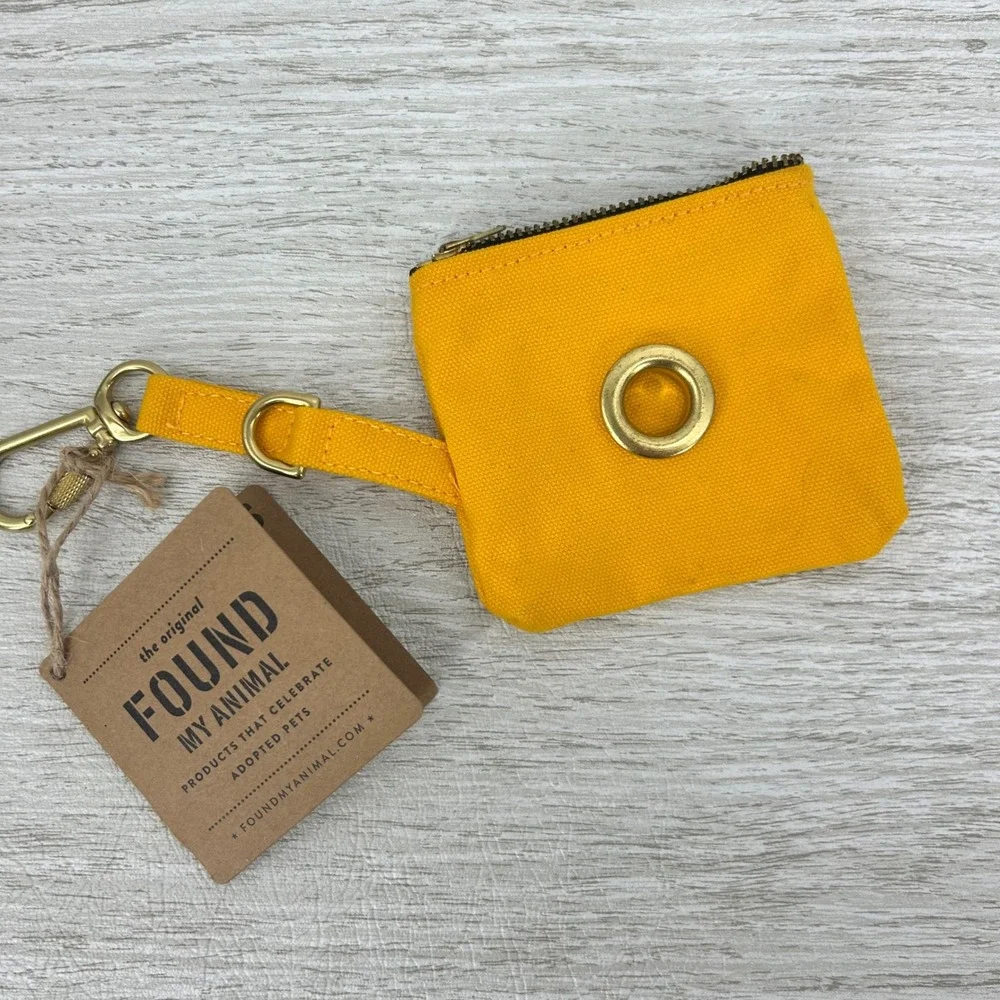 Found My Animal Yellow Canvas Dog Poop Bag Dispenser Pouch Keychain‎ New